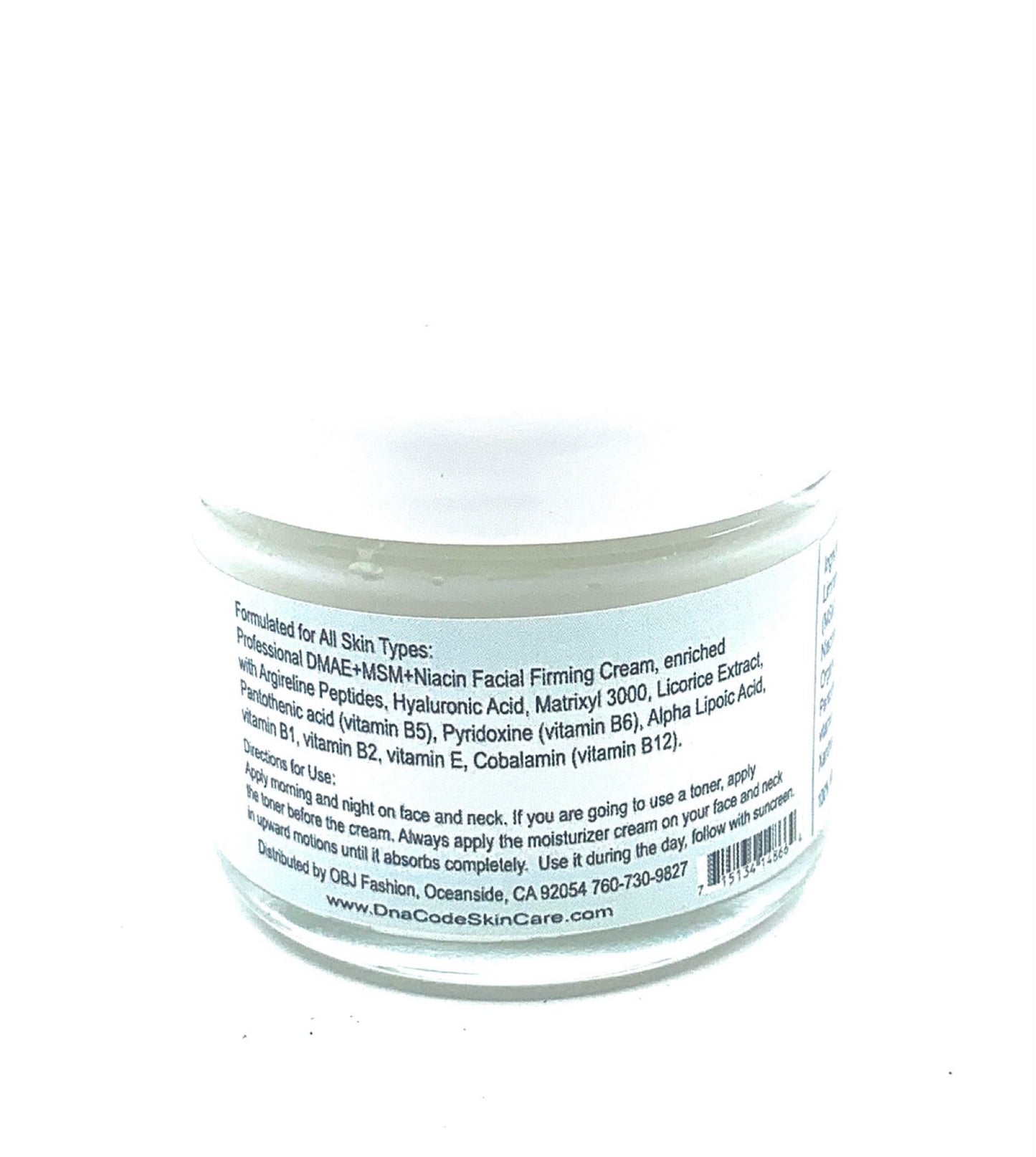 DNA Code ANTI-AGING DMAE+MSM+NIACIN Firming Cream, 100% Pure Hyaluronic Acid, Argireline, Matrixyl 3000 (2 oz)