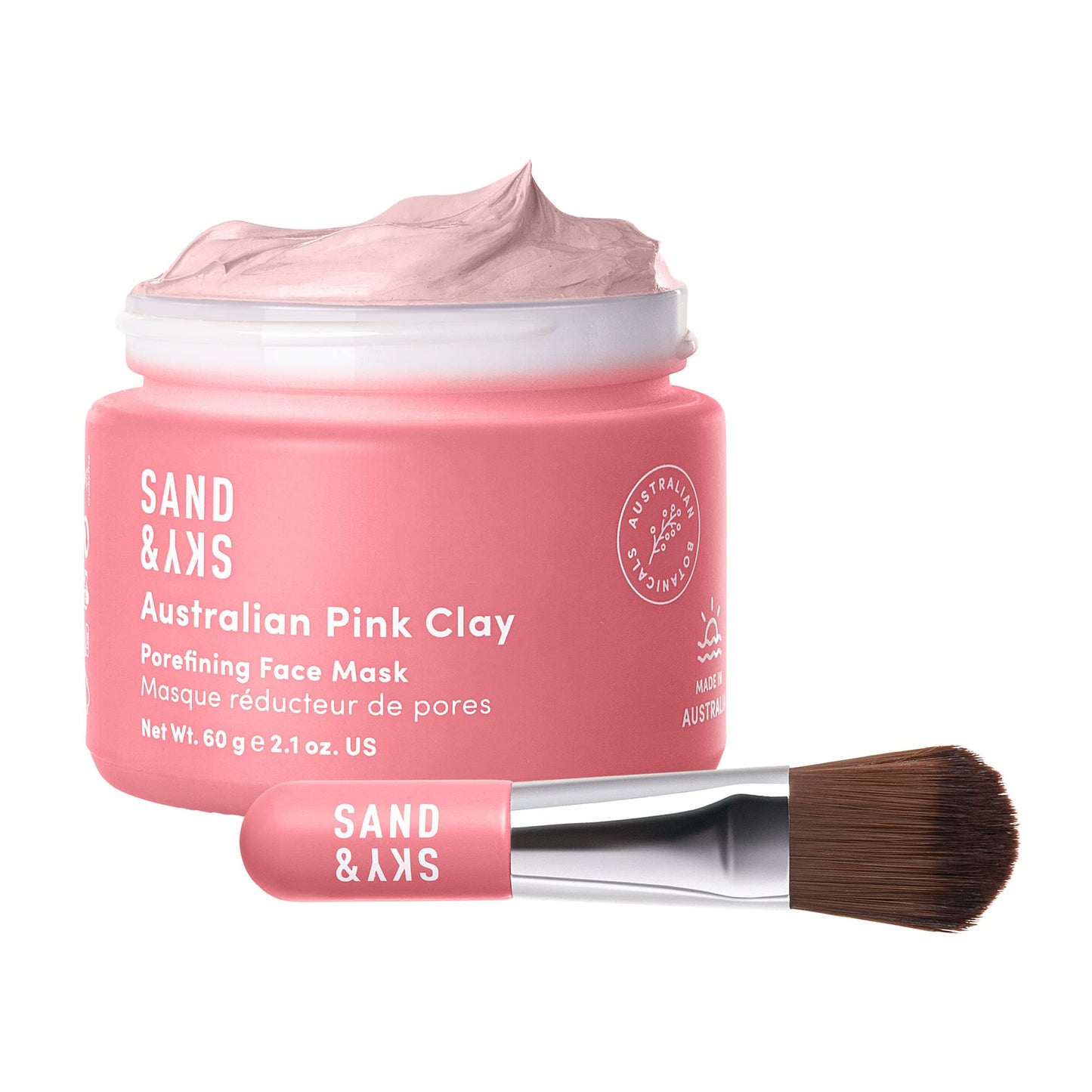 Sand & Sky Clay Mask for Face Pore Minimizer - Australian Pink Clay Detoxifying Face Mask for Pores, Kaolin Clay Mask, Brightening Vitamin C Formula, Brush Included