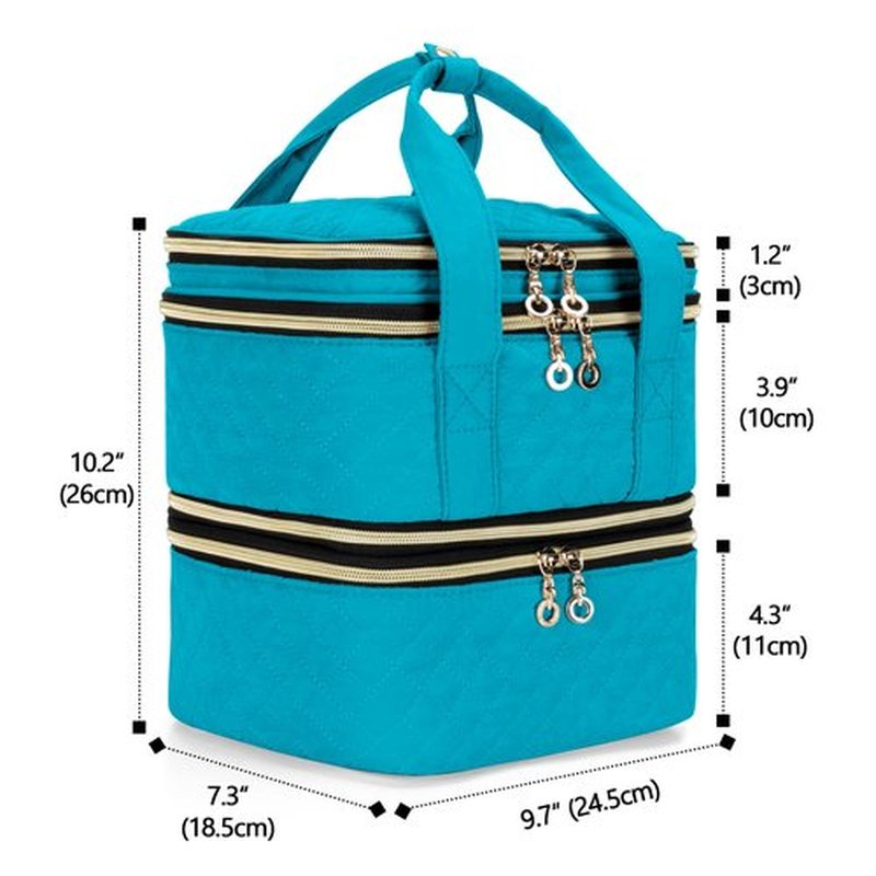 Yarwo 3 Layers Nail Polish Organizer Holds 48 Bottles (15ml/0.5 fl.oz), Detachable Nail Polish Case with Adjustable Dividers, Travel Case for Manicure Set, Teal (Bag Only, Patent Pending)