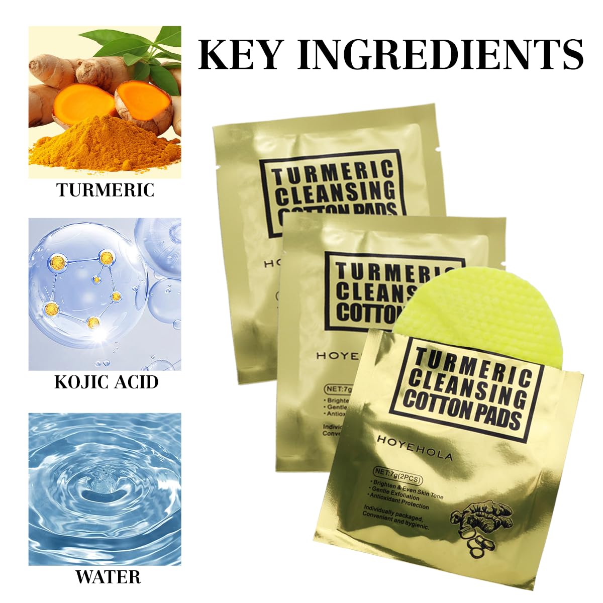 Kojic Acid Face Turmeric Pads: Individually Wrapped Makeup Remover Facial Cleanser 10Packs(20Pads) Women Travel Essentials