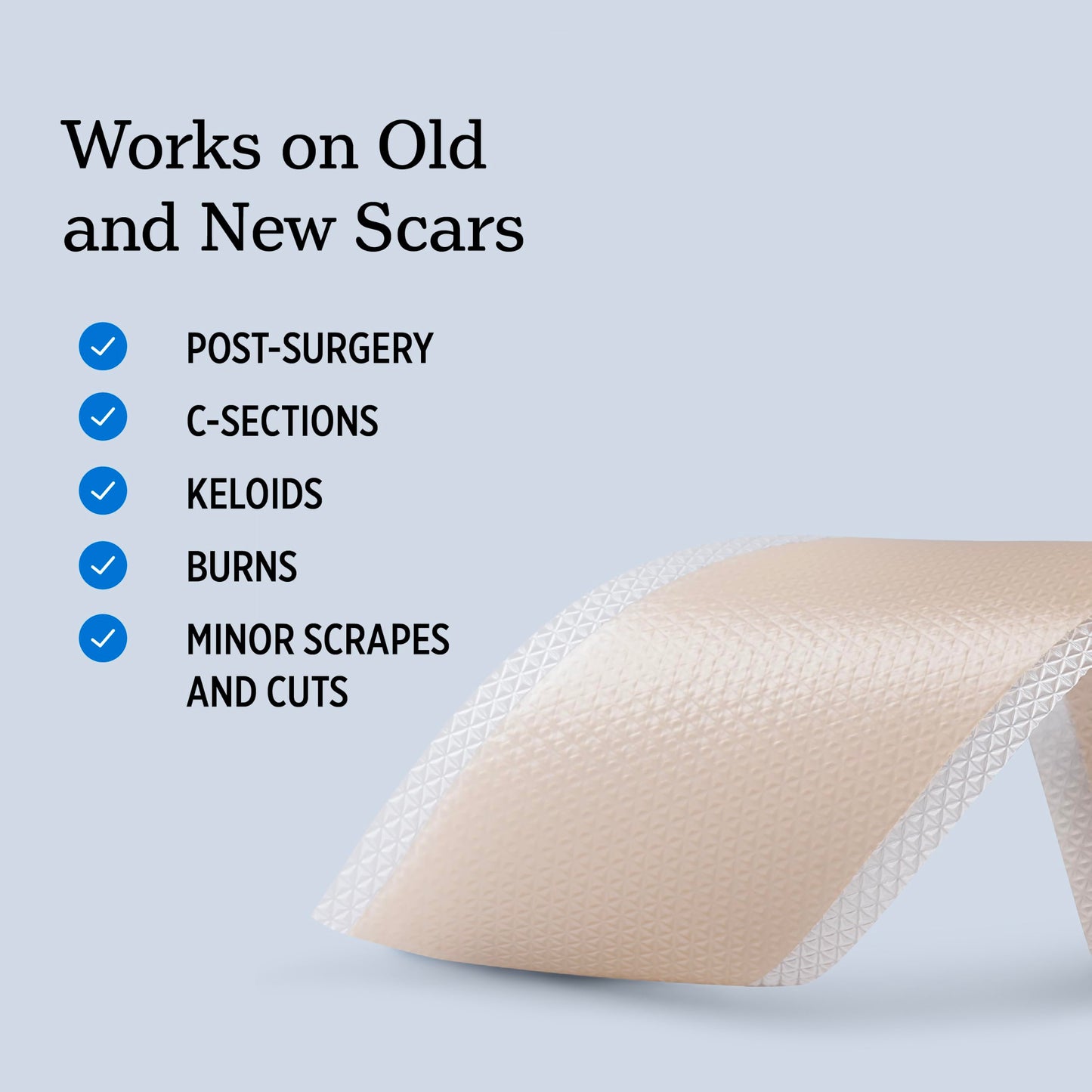NUVADERMIS Silicone Scar Sheets - Extra Long Scar Sheets for C-Section, Tummy Tuck, Keloid, and Surgical Scars - Reusable Medical Grade Silicone Scar Sheets - Pack of 4 - Light Tone