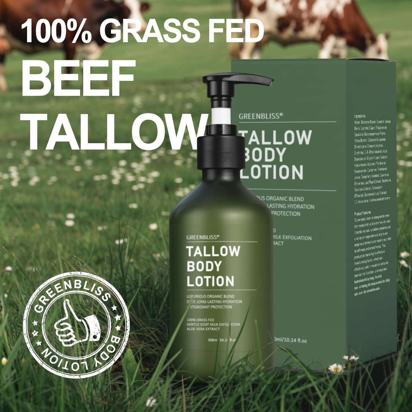 Beef Tallow Body Lotion for Skin, Grass-Fed Daily Moisturizing Cream for Dry, Mature & Crepey Skin, Face & Body – Pure & Organic Moisturizer with Jojoba Oil, Vitamin E (10.14 Fl Oz, Vanilla)