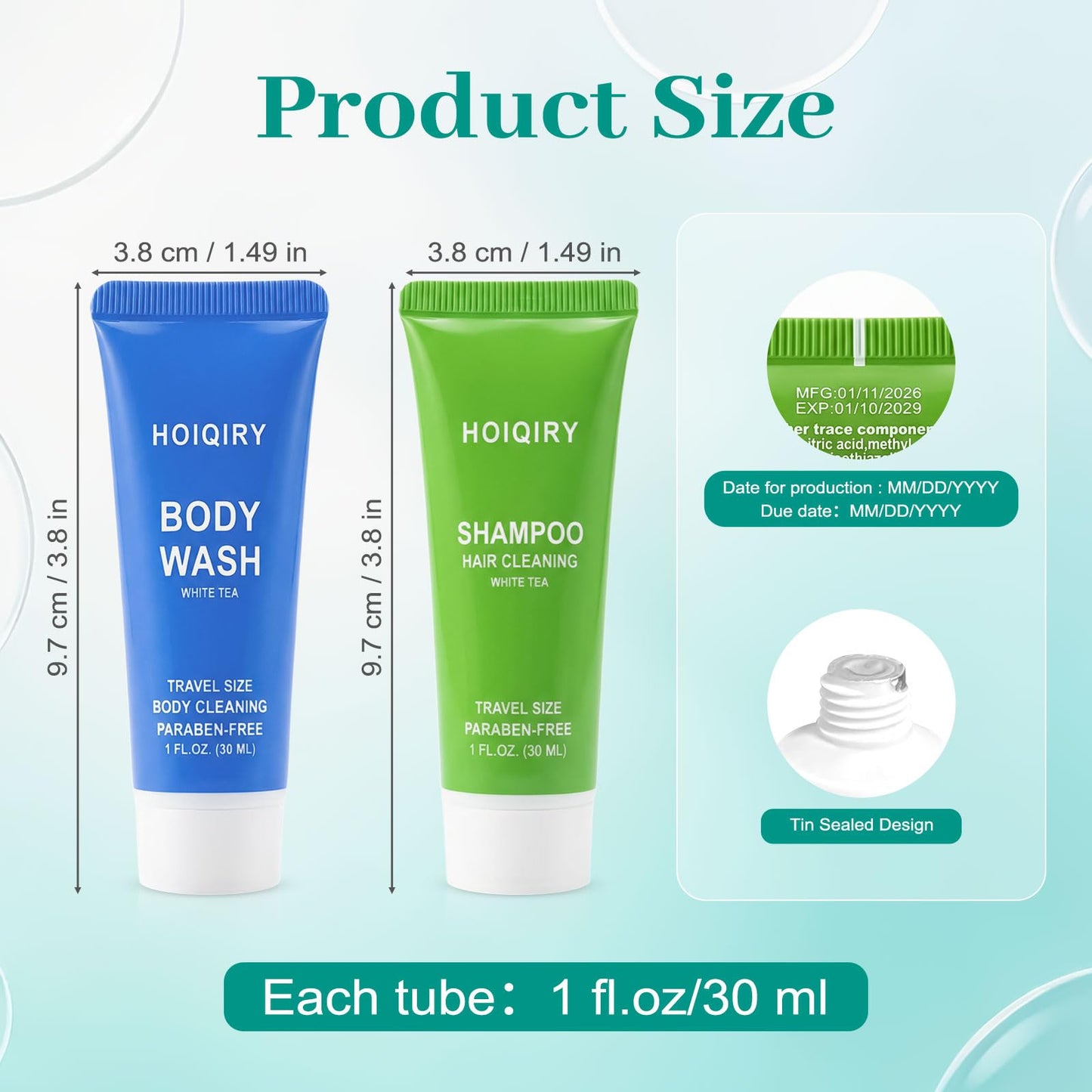 HOIQIRY 50 Set Travel Size Shampoo and Body Wash Bulk,100 pack Individually Wrapped 30ml/1 fl oz Mini Hotel Toiletries Cleaning Supplies for Guests,Travel,Homeless,Charity