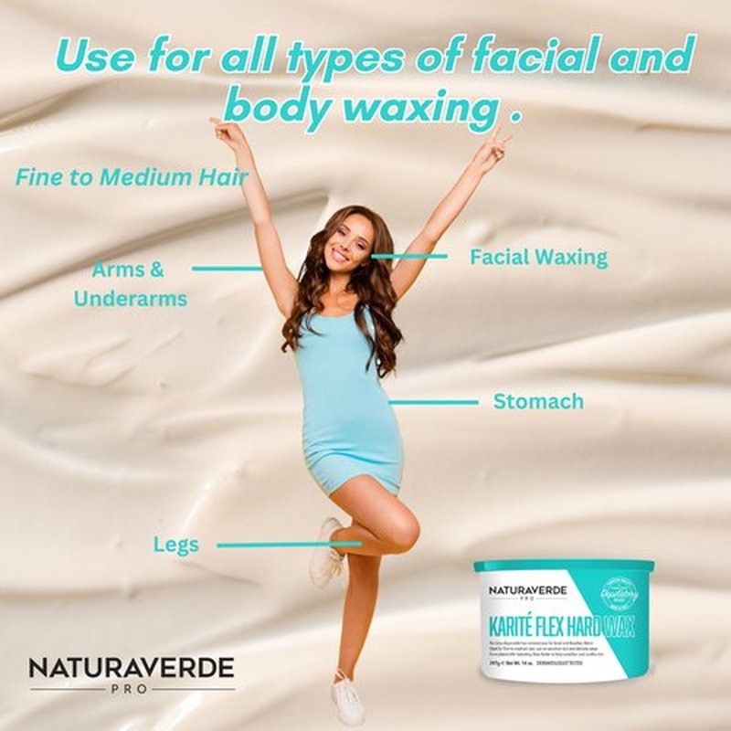 NaturaverdePro Karite Flex Hard Wax, Body and Facial Hair Removal, Brazilian Bikini Wax for Women with Hydrating Shea Butter and Vitamin E - 14 oz