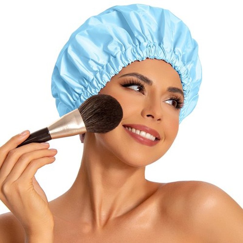 Reusable Shower Cap for Women, Large Waterproof Shower Bonnet Washable Elastic Band Bath Hair Hat for Long Hair, Braids(Light Blue)