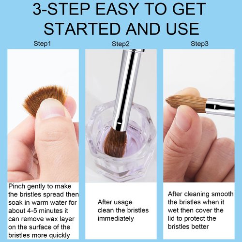 Shine Chance 6Pcs Acrylic Nail Brushes Set, Kolinsky Hair Acrylic Nail Art Brush, Art Design & Polish Mistake Cleaning Manicure Tools for Women Acrylic Application (Size 4 6 8 10 12 14)