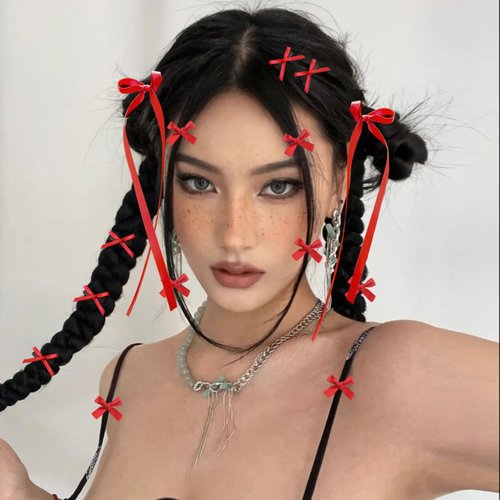 SAOROPEB Mini Hair Bows for Women Girls Cute Hair Clips Small Alligator Long Tail Hair Ribbon Accessories -3 Styles -22P - Red