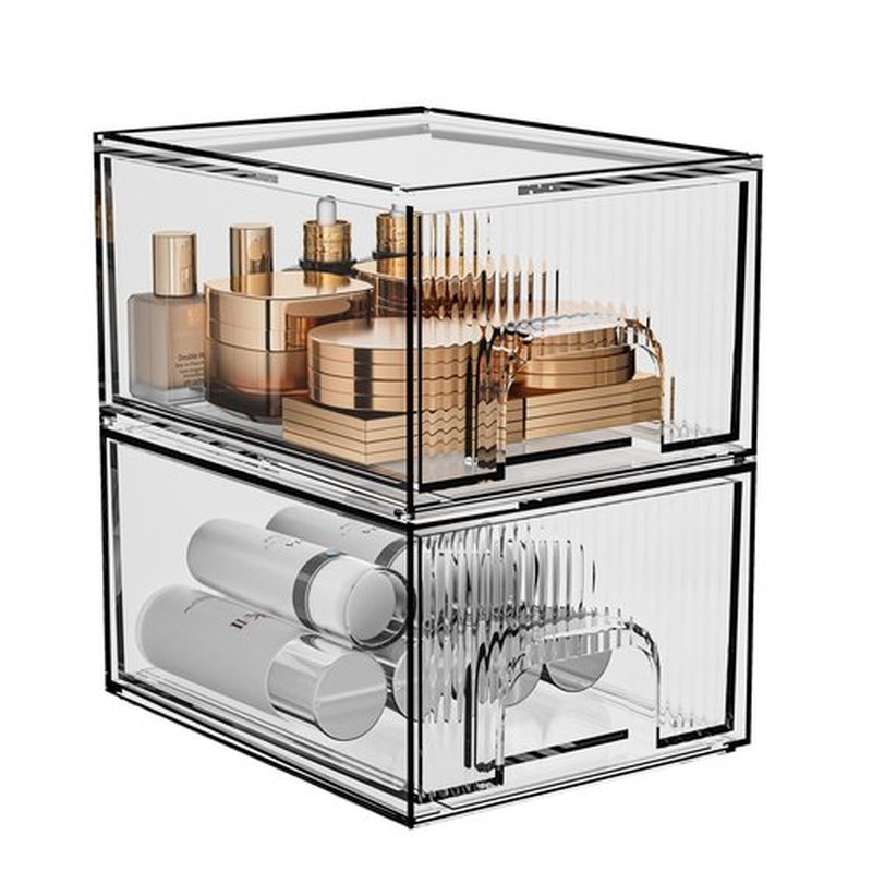 ZHIAI 2 Pack Clear Stackable Storage Drawer, Acrylic Drawer, Cosmetic Organizer, Plastic Organizer for Dresser, Under, Kitchen Cabinet, Pantry, Home Organization and Storage