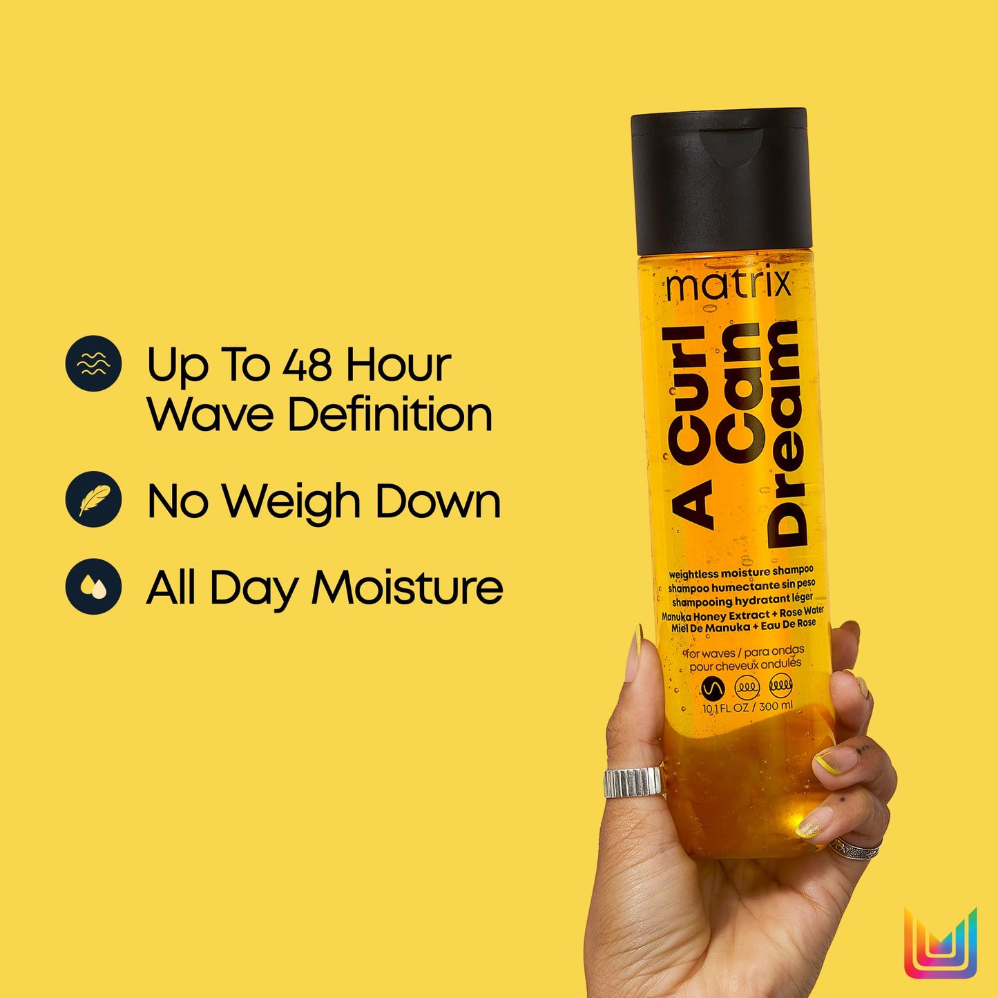 Matrix A Curl Can Dream Weightless Moisture Shampoo | For Wavy Hair | All Day Frizz Control | With Manuka Honey Extract and Rose Water | Silicone Free | Luxury Salon Shampoo