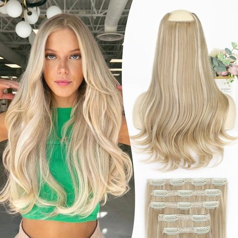 SUZYACCKR Clip in Hair Extensions For Women，Beach Blonde Long Stright Layered Hair Extensions 5PCS Hair Extension Thick Set Natural Soft Hair