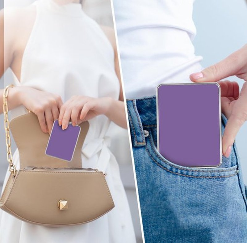 dcdcee Pocket Mirror, Small Travel Mirror with Magnification, Portable Double-Sided Magnifying Cosmetic Mirror for Daily (Purple)