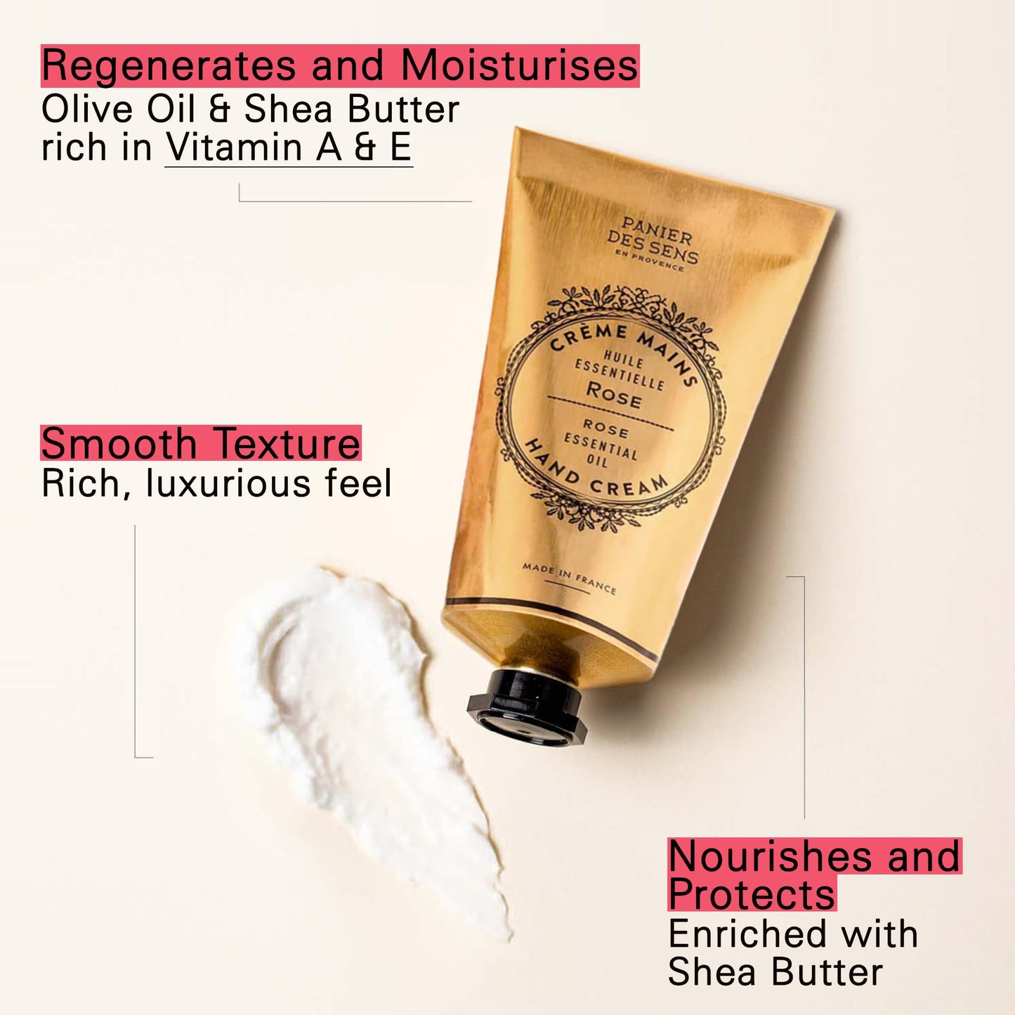 Panier des Sens – Rose Hand Cream – Moisturizing Hand Lotion for Dry Skin – Premium French Hand Cream, Softening Care for Women, 97% Natural Ingredients, 2.5 Fl Oz