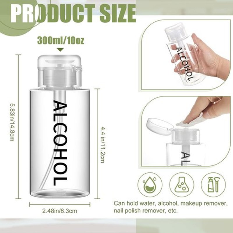Layhit 18 Pcs 10 oz Alcohol Pump Dispenser Bottle Alcohol Dispenser Push Down Liquid Dispenser Clear Empty Pumping Bottle Refillable Cosmetic Container for Personal, Salon, Nail Care, Hospital Use