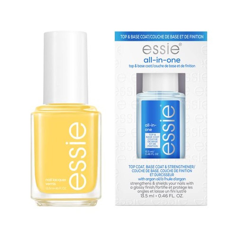 essie Salon-Quality Nail Polish Bundle, Vegan, Yellow, Sunshine Be Mine + All In One Base Coat and Top Coat, 0.46 fl oz each