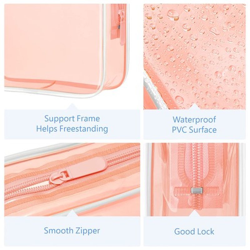 PACKISM TSA Approved Toiletry Bag - 3 Pack Quart-sized Clear Toiletry Bag with Zipper, Clear Makeup Bags Fit Travel Size Toiletries, Carry-on Clear Travel Bags, Light Orange
