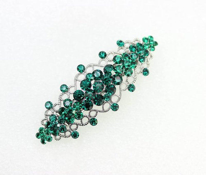 Faship Gorgeous Green Rhinestone Crystal Floral Hair Barrette