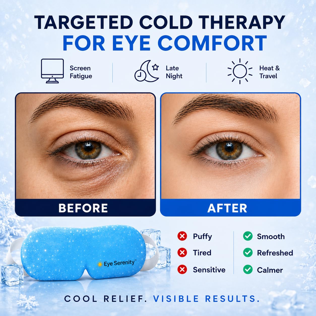Lure Essentials Eye Serenity CHILL Self Cooling Eye Mask for Sleeping, Cooling Eye Patches for Dark Circles and Puffy Eyes, Cold Compress, Spa Relaxation and Self-care Gifts for Women & Men