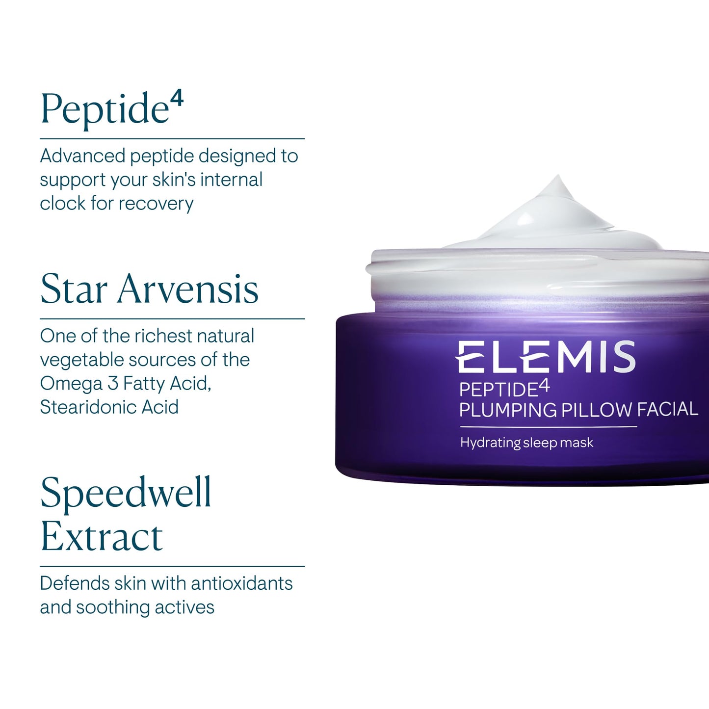 ELEMIS Peptide4 Plumping Pillow Facial | Cooling Gel Sleep Mask Refreshes, Replenishes and Rehydrates for Radiant, Well-Rested Skin Overnight | 50 mL