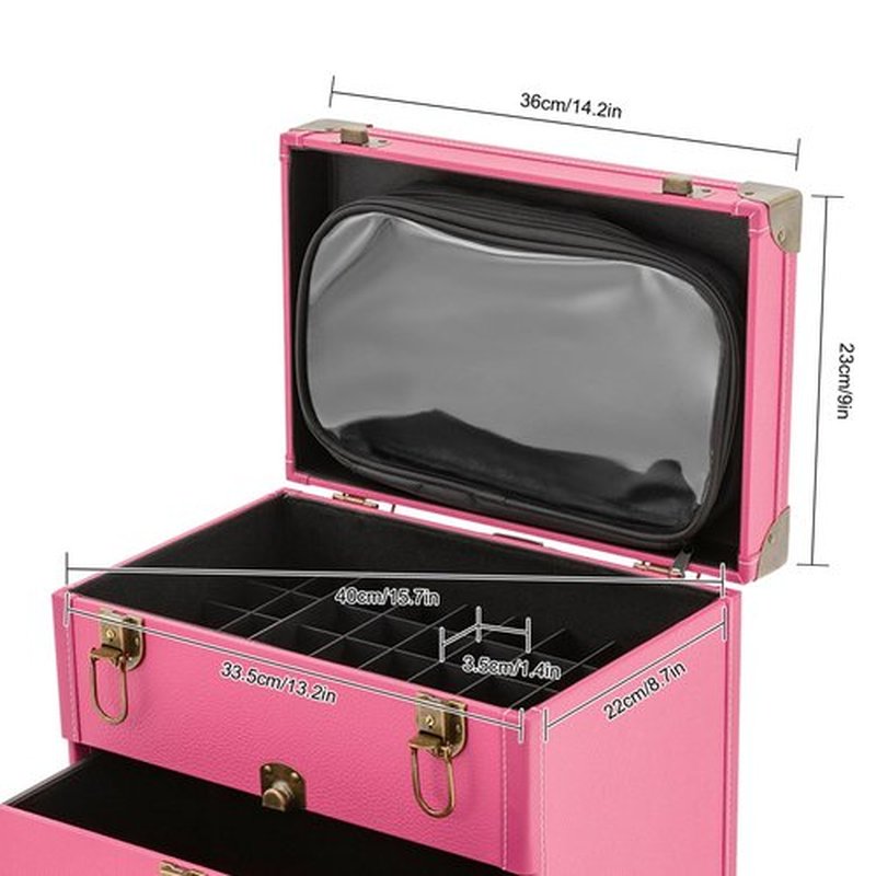 Rolling Makeup Case with Drawers&4 Wheel, Cosmetic Case Trolley, Make Up Suitcase Cosmetic Trolley, Portable Multifunction Makeup Suitcase, Jewelry Travel Cosmetic Train Case (Rose+Bronze Color)