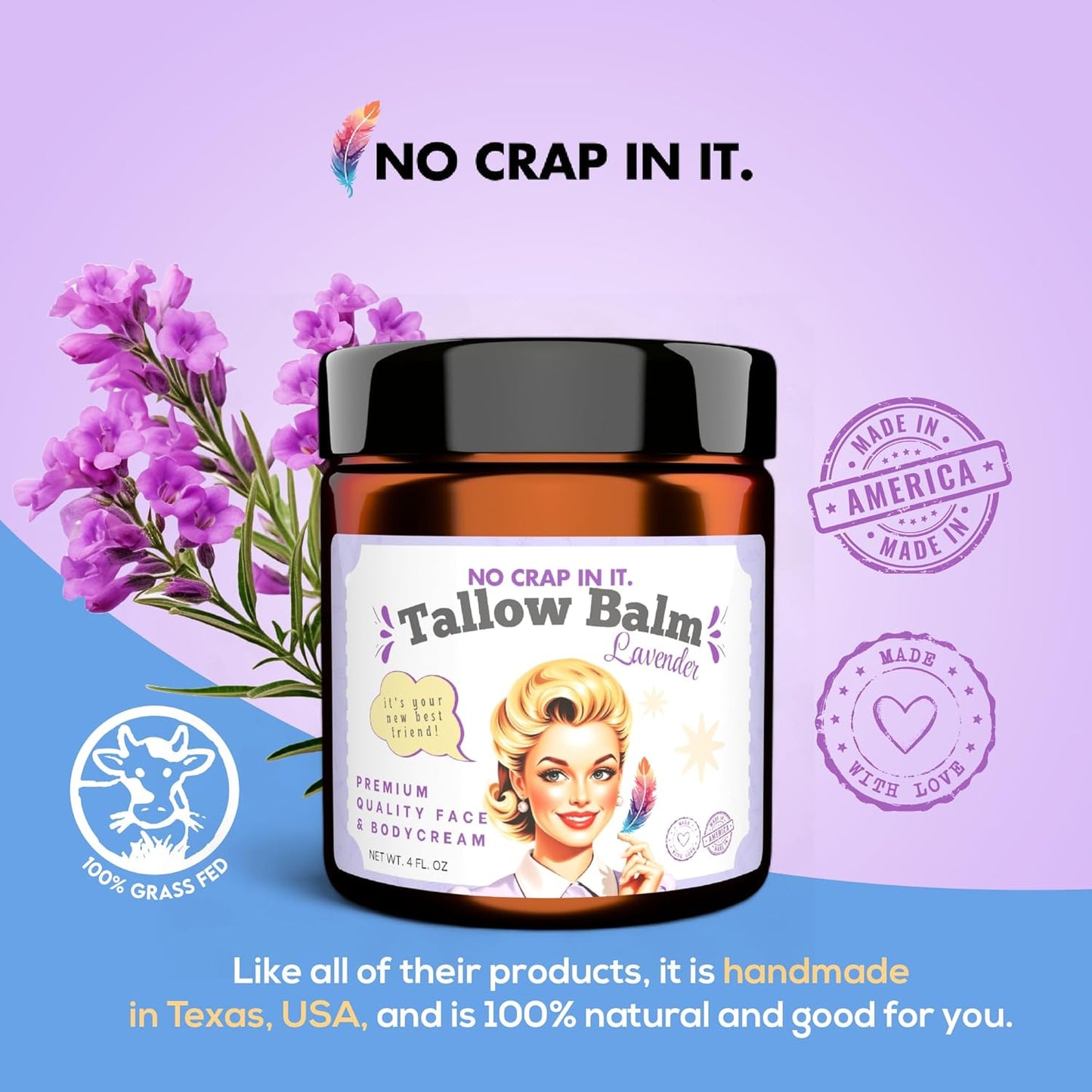 Tallow Balm for Deep Moisturization | Grass-Fed Tallow & Beeswax - 4 Oz Lavender Scent