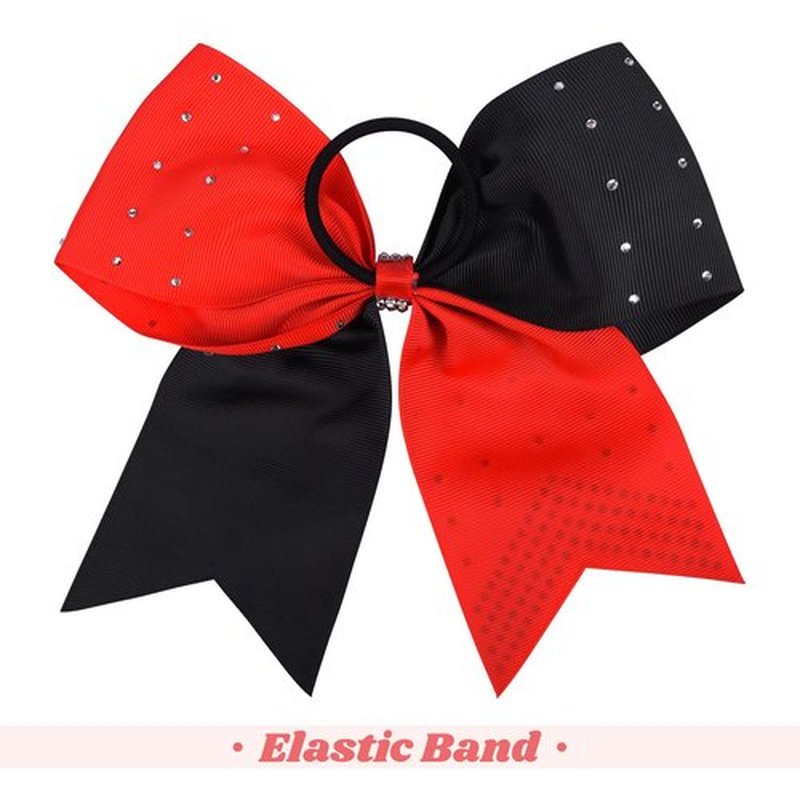 DEEKA 10 PCS Rhinestones Two Toned Large Cheer Hair Bows 7" Glitter Cheer Ponytail Holder Handmade for Teen Girls Softball Cheerleader Sports -Red/Black