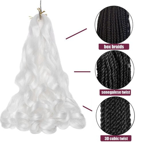 4 Packs French Curly Braiding Hair 24 Inch Loose Wave Spiral Curly Crochet Hair for Black Women Pre Stretched Braiding Hair with Curly Ends, white#