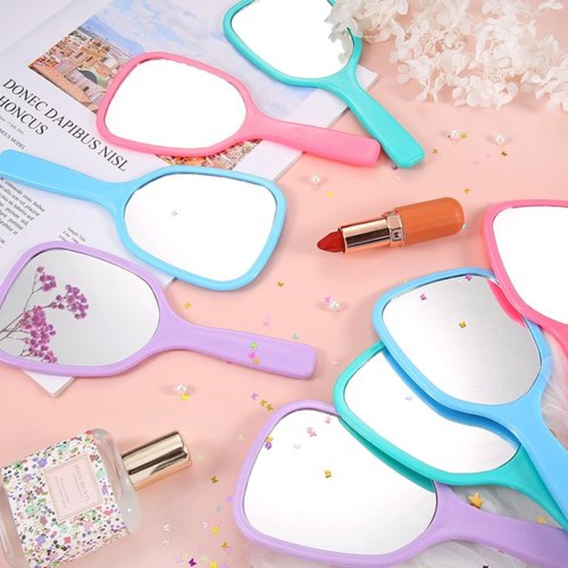 Jetec Small Handheld Hand Mirror Compact Travel Makeup Mirror Handheld Cosmetic Personal Mirror Portable Vanity Mirror 3.15 * 7.09inch(Blue, Green, Pink, Purple,8 Pcs)
