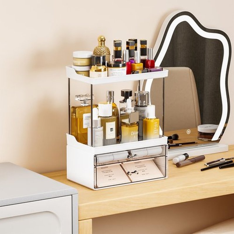 2 Pack Makeup Organizer Countertop - Stackable Design,14.5" Tall Large Capacity - Suitable as Bathroom Counter Organizer,Vanity Cosmetic Storage Organizer,Dresser Top Organizer for Bedroom,White