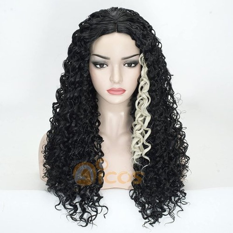 Aicos Black Afro Kinky Curly Wig Long, Wavy Black with Blonde Hair Costume Wig for Women Halloween+Wig Cap