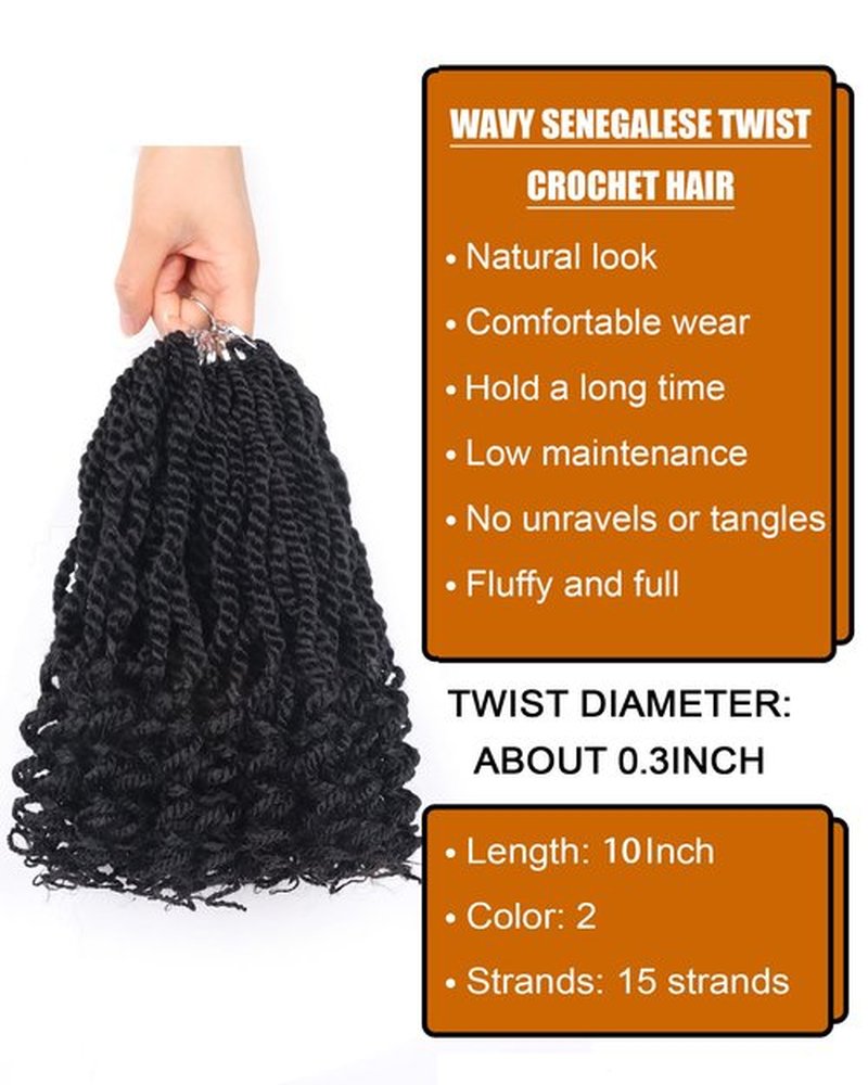 8 Packs Crochet Senegalese Twist Hair Pre Looped 10 Inch Crochet Twist Hair for Black Women Kinky Twists Crochet Hair Short Crochet Braids with Curly Ends (10 Inch,2)