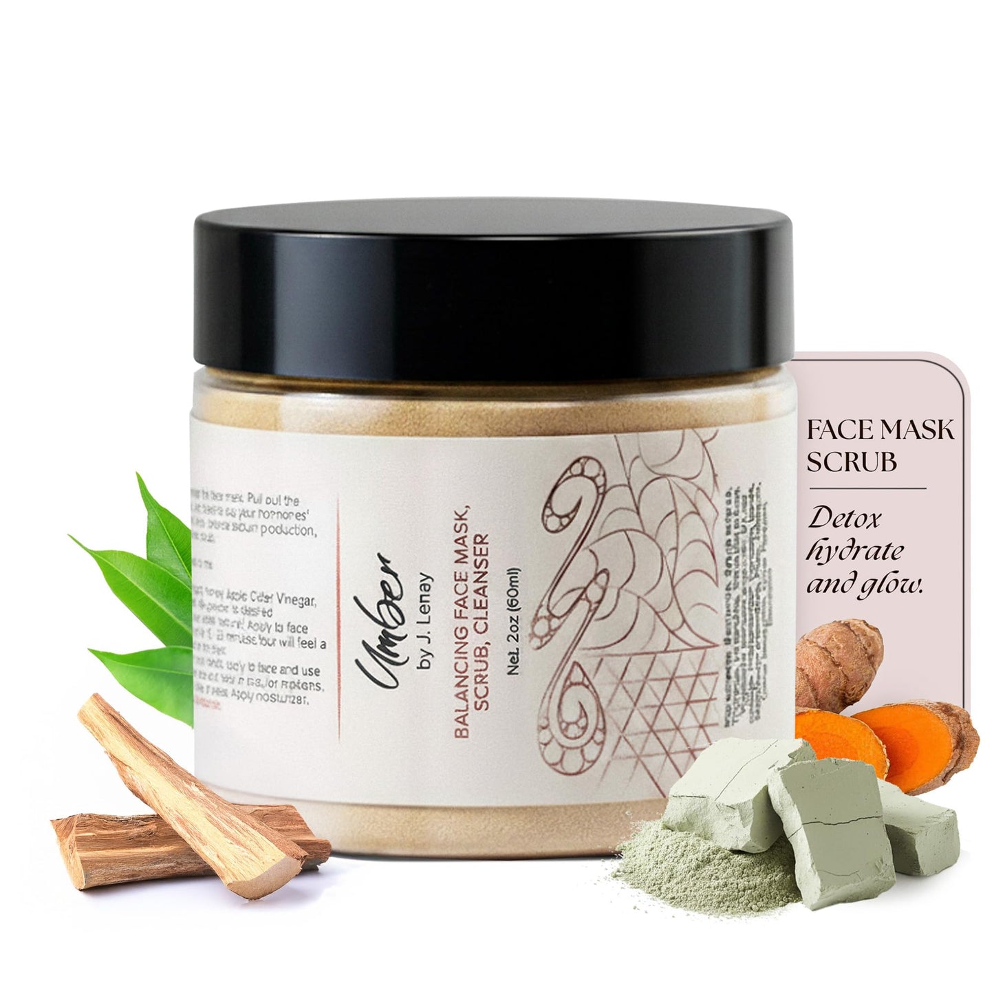 Umber by J. Lenay Clay Face Mask, Exfoliating Srub & Pore Cleanser, 2oz