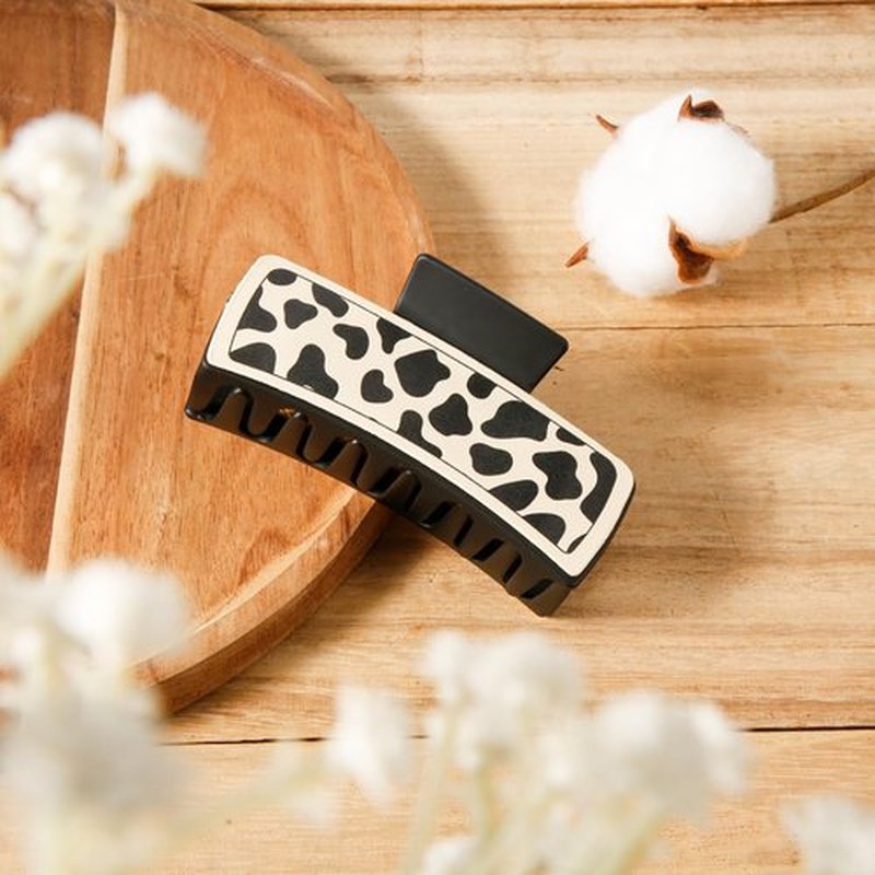 4 Pcs Western Hair Clips for Women, Yellow Chrysanthemum, Cow Print, Square Claw Clips, Vintage Print Western Claw Clips, Country Stuff Headdress Gifts for Women Girls (B)