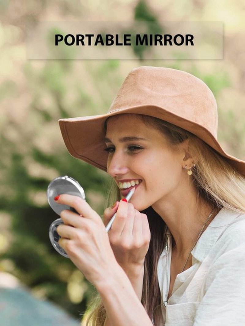 Getinbulk Compact Mirror for Purse, Double-Sided 1X/2X Magnifying Metal Pocket Makeup Mirrors(Round, Silver)