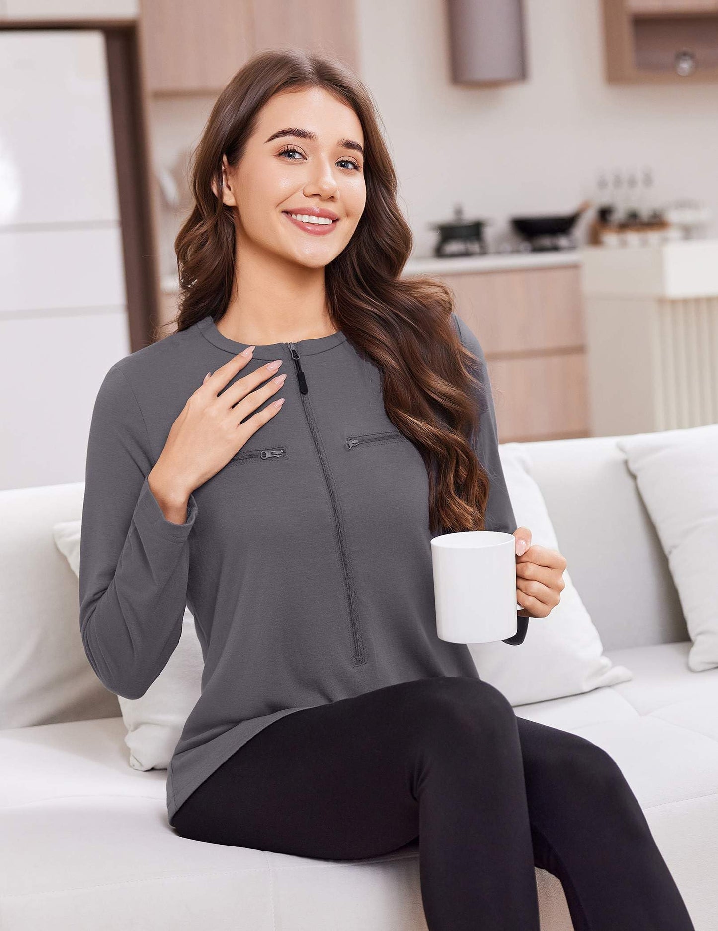 Deyeek Chemo Shirts for Port Access Women Long Sleeve Best Gift for Cancer Patients Chemotherapy Must Haves