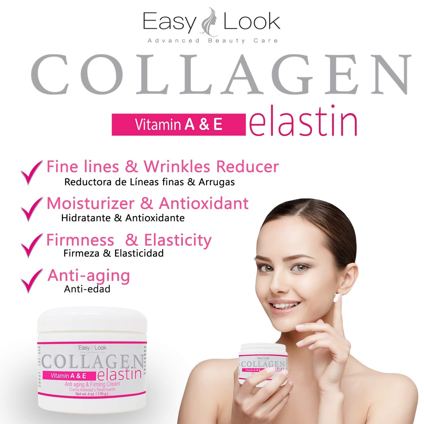 EASY LOOK Collagen Elastin Cream with Vitamins A & E Anti Aging and Firming Cream 4oz