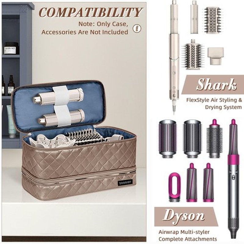 ZRRAJOY Double Layer Storage Case For Shark Flexstyle, Travel Carrying Case For Shark 430/440 Flexstyle, Organizer Bag For Shark Flexstyle/Dyson Airwrap Styler Attachments (Bronze)