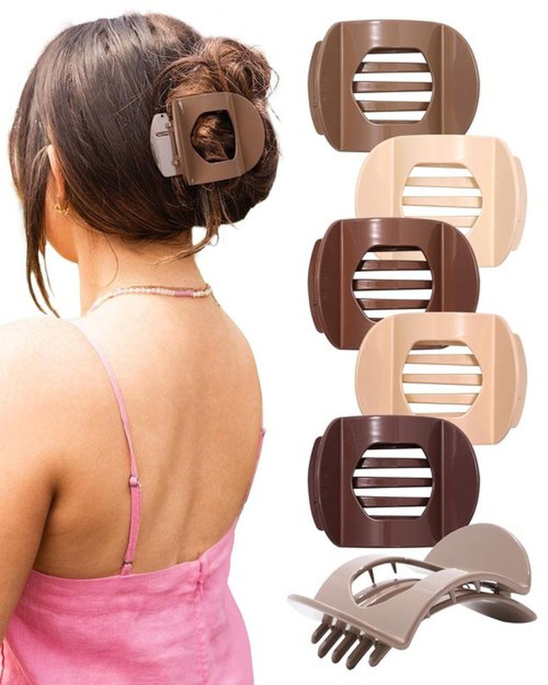 6 PCS Flat Hair Clips for Women Medium Non-slip Flat Claw Clip Strong Grip Hair Claw Clips Hair Barrettes for Thin Hair (Light Brown+Dark Brown+Light Brown+Dark Brown+Off-White+Chestnut)