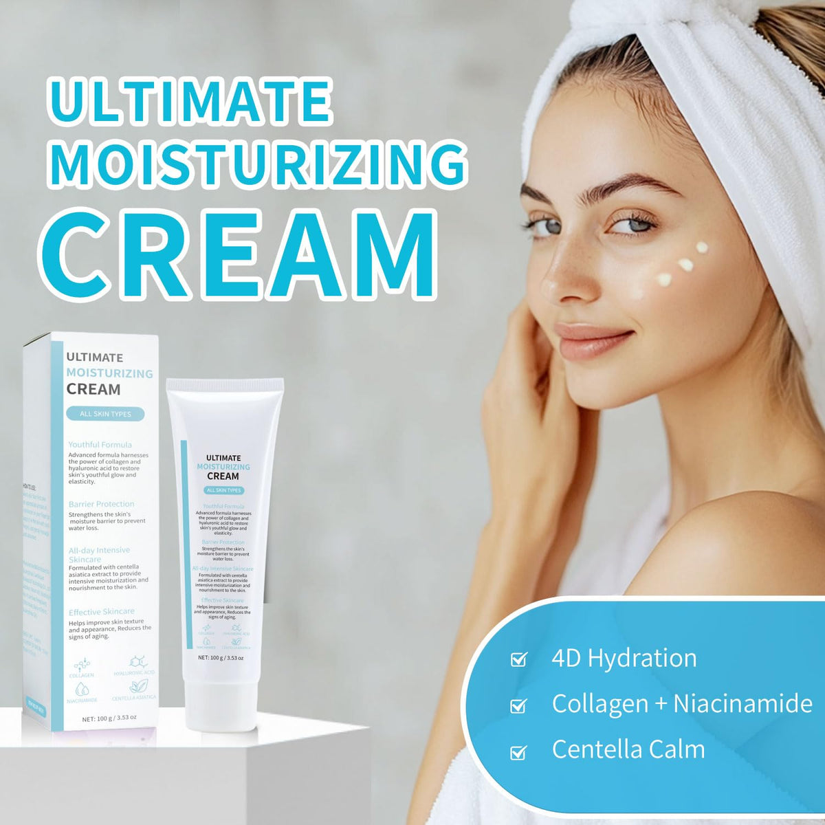 Mtmult Youthful Formula Facial Moisturizer with Niacinamide & Hyaluronic Acid - Face Cream for Deep Hydration, Infused with Centella Asiatica & Collagen - Daily Moisturizer for Youthful Skin
