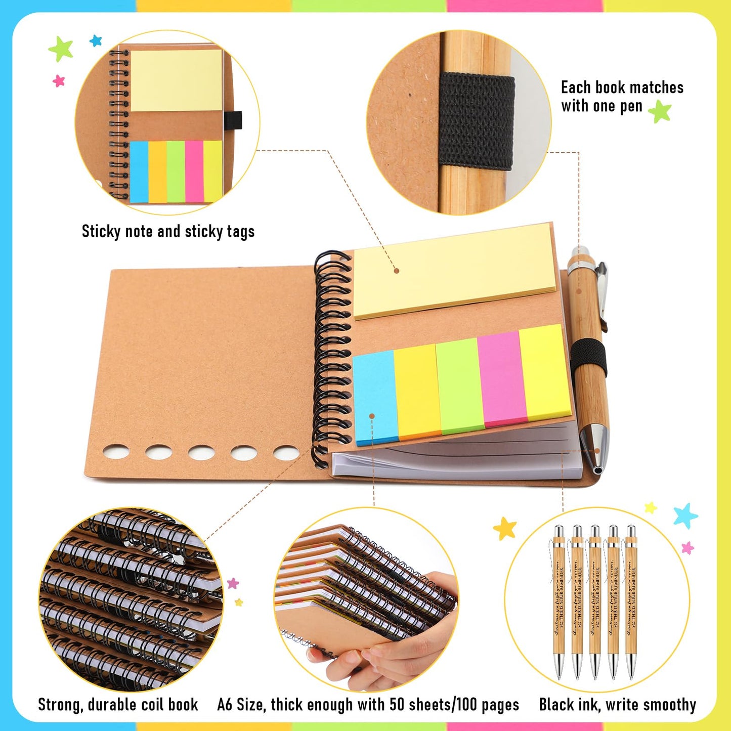 Chuangdi 10 Sets Back to School Teacher Gifts Appreciation Journal Inspirational Notebook with Sticky Notepad Ballpoint Pen Bulk Thank You Gifts for Student Staff Team Coworker Nurse(Kraft)