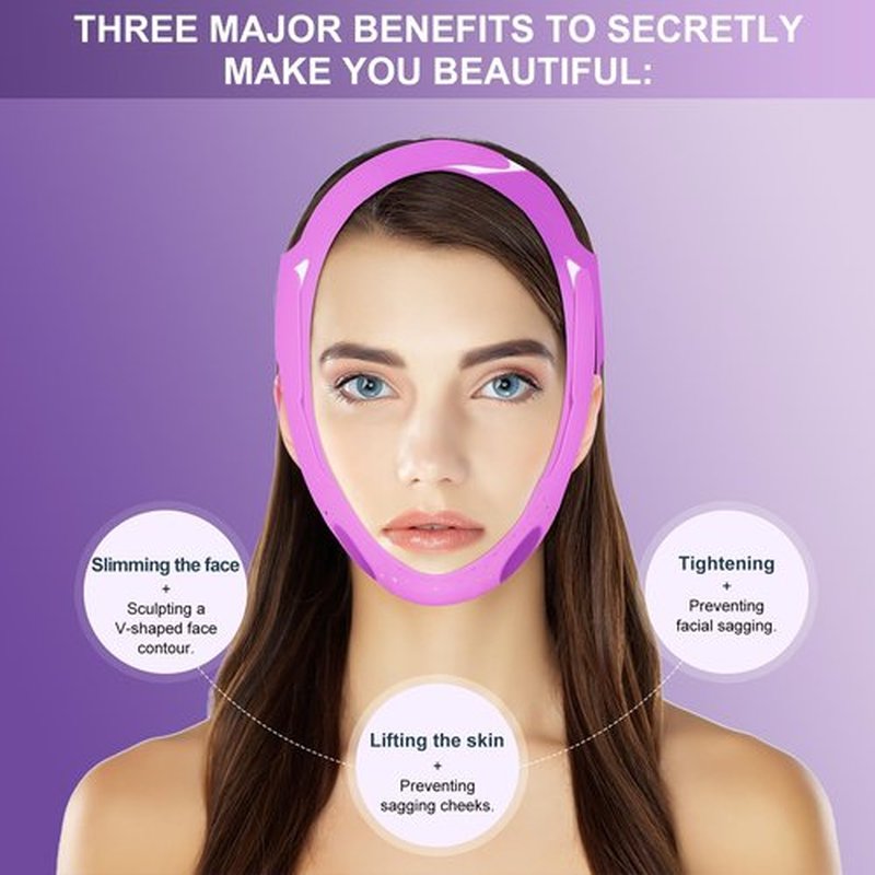JUSRON V Line Face Lifting Tape Face Strap, Soft Silicone Chin Strap for Women and Men 23-27 Inches (Purple)