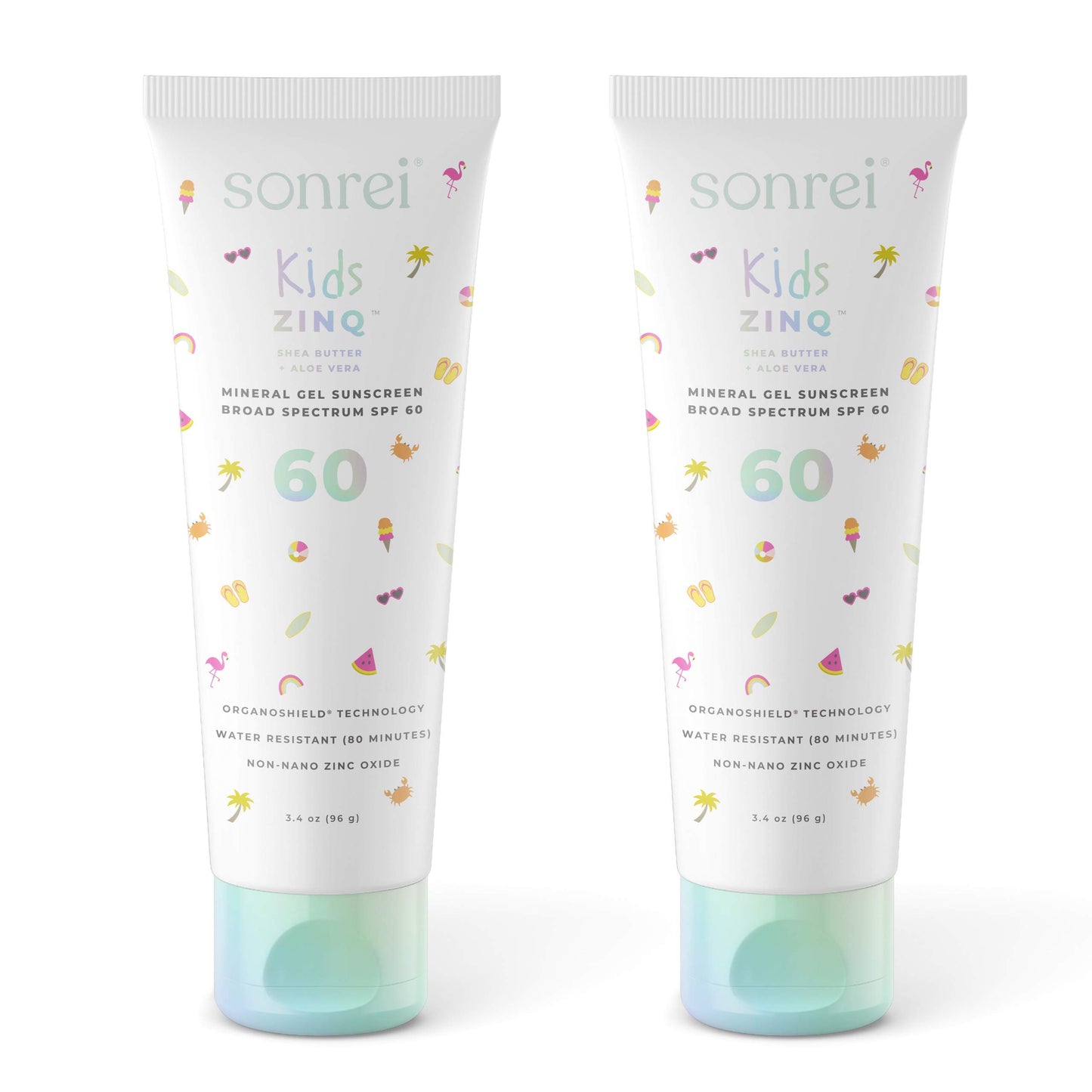 Sonrei Kids Zinq Mineral Face and Body Zinc Gel Athleisure Sunscreen SPF 60 | 3.4 oz (2 Pack)