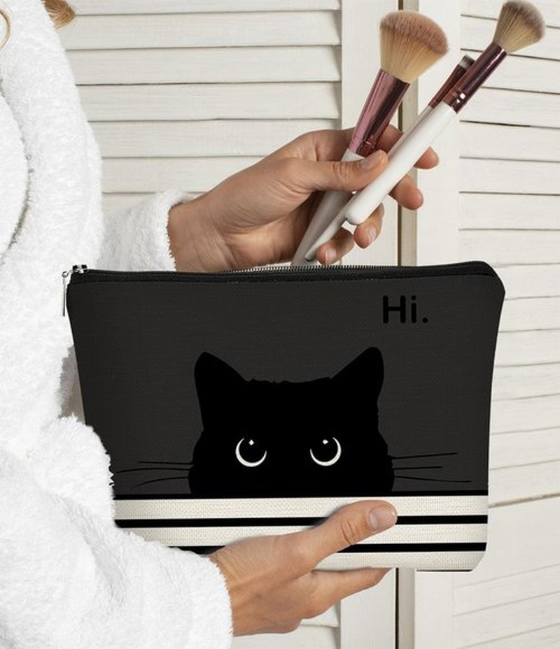 BARPERY Cat Makeup Bag,Cat Gifts，Black Cat Purse,Gifts For Cat Lovers,Small Cute Makeup Bag Cosmetic Bag For Women Teen Girls,Birthday Gift,Cat Owners Gifts,Cat Lady Gifts For Women(Black)