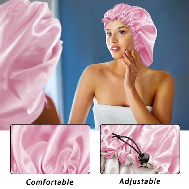 Satin Bonnet Silk Bonnet for Curly Hair Bonnet Braid Bonnet for Sleeping Bonnets for Women Large Double-Layer Adjustable Dark Pink
