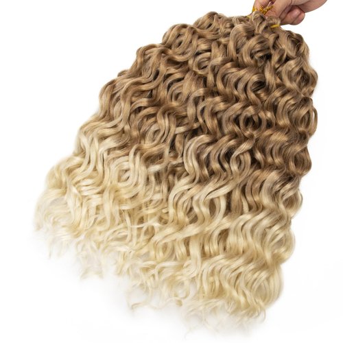 Ocean Wave Crochet Hair 18inch Deep Wave Curly Crochet Hair 6Packs Ombre Blonde Hawaii Curly Braiding Hair Synthetic Bohemian Crochet Braid Water Wave Crochet hair Extensions