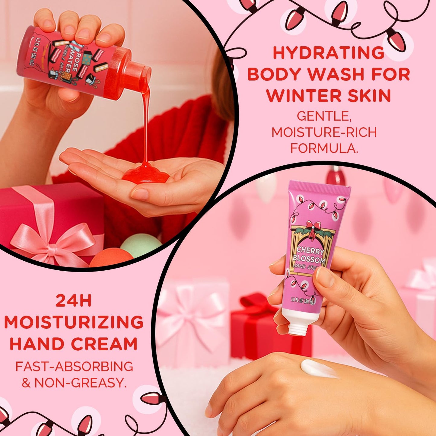 2026 Beauty Advent Calendar for Women, Christmas Countdown Gifts with Bath Bomb Bubble Bath Hand Cream Santa Sock, 24 Day Red Advent Calendar