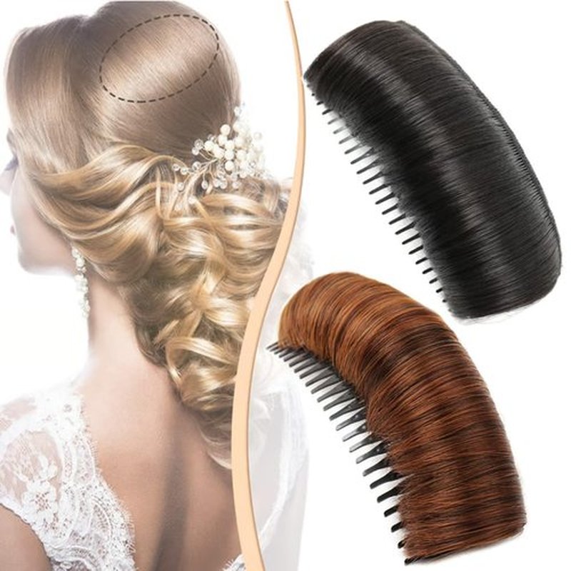 Invisible Fluffy Hair Pad, 2025 New Natural Fluffy Hair Bumps for Volume Insert, Bump It Up Hair Accessory Volume Clip, Invisible Fluffy Hair Pad Blonde for Women Girls (2pcs Black+Light Brown)
