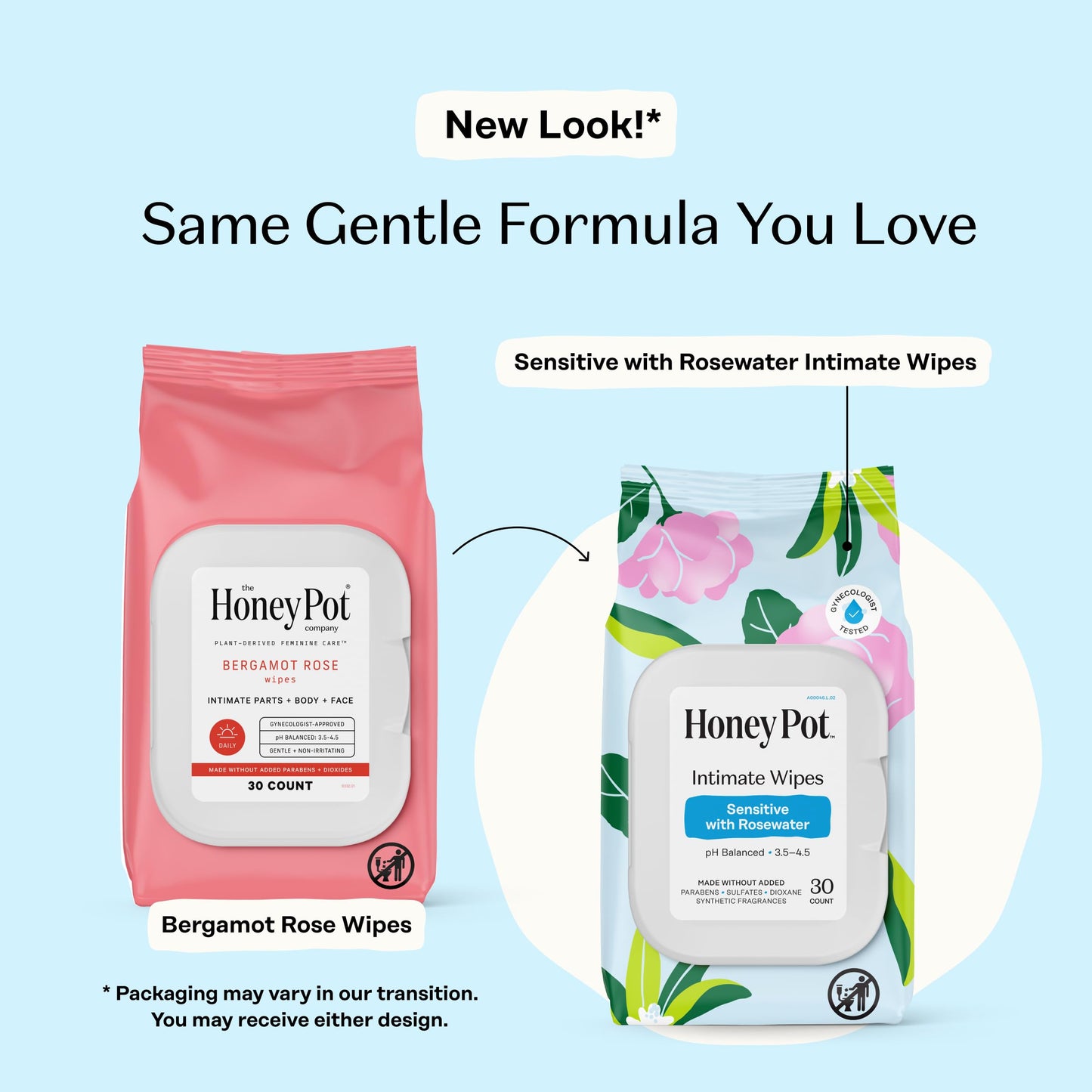 The Honey Pot Company - Feminine Wipes - Sensitive w/Rosewater Feminine Hygiene Wipes - pH Balancing, Herbal Infused Plant-Based Feminine Care for Sensitive Skin - Cleansing Wipes for Women - 30ct