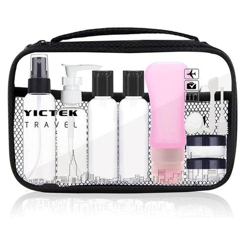 YICTEK Empty Travel Bottles Containers Set for Toiletries, TSA Approved Travel Size Toiletries Bottles Kit for Liquids Shampoo Conditioner Lotion, Carry-On Set for Women/Men(Pink)