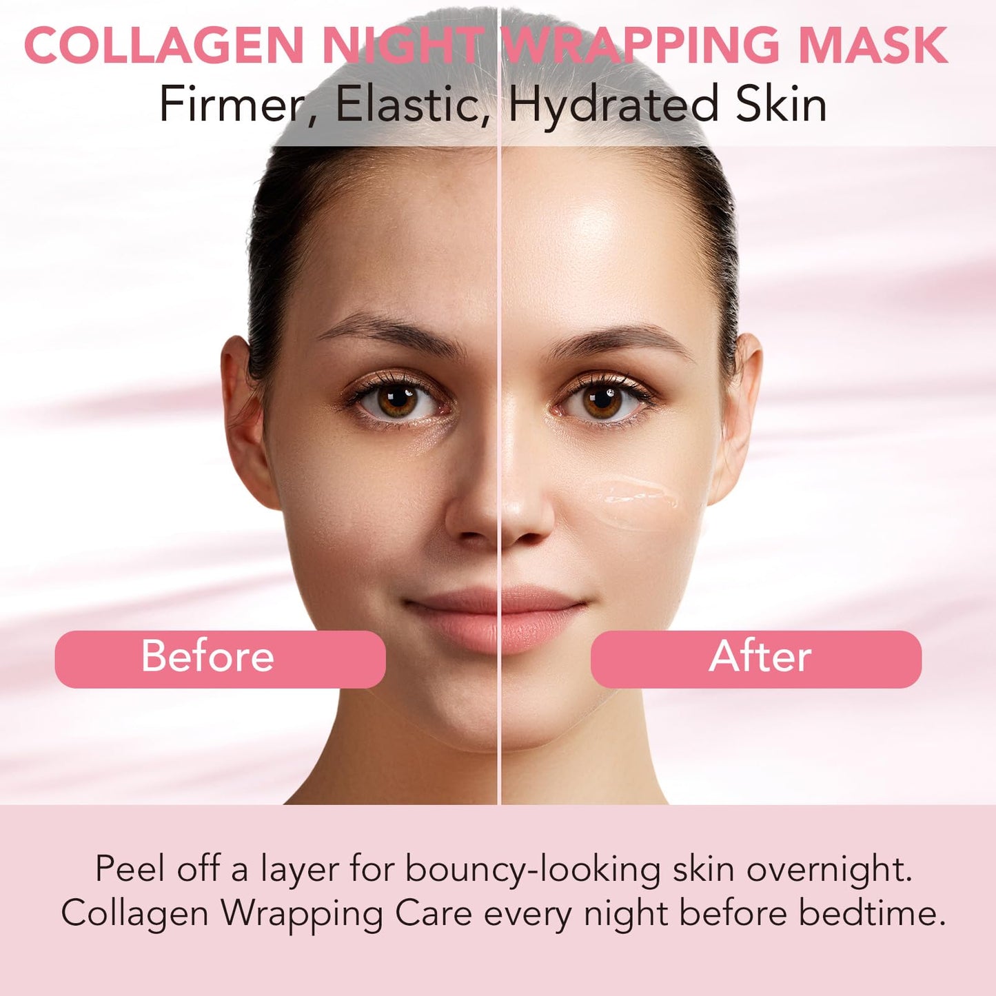 Collagen Night Wrapping Mask, Collagen Jelly Face Masks with Jelly Brush, Peel Off Face Mask for Facials Professional Korean Skin Care, Elasticity & Hydration Care Overnight Mask for Women
