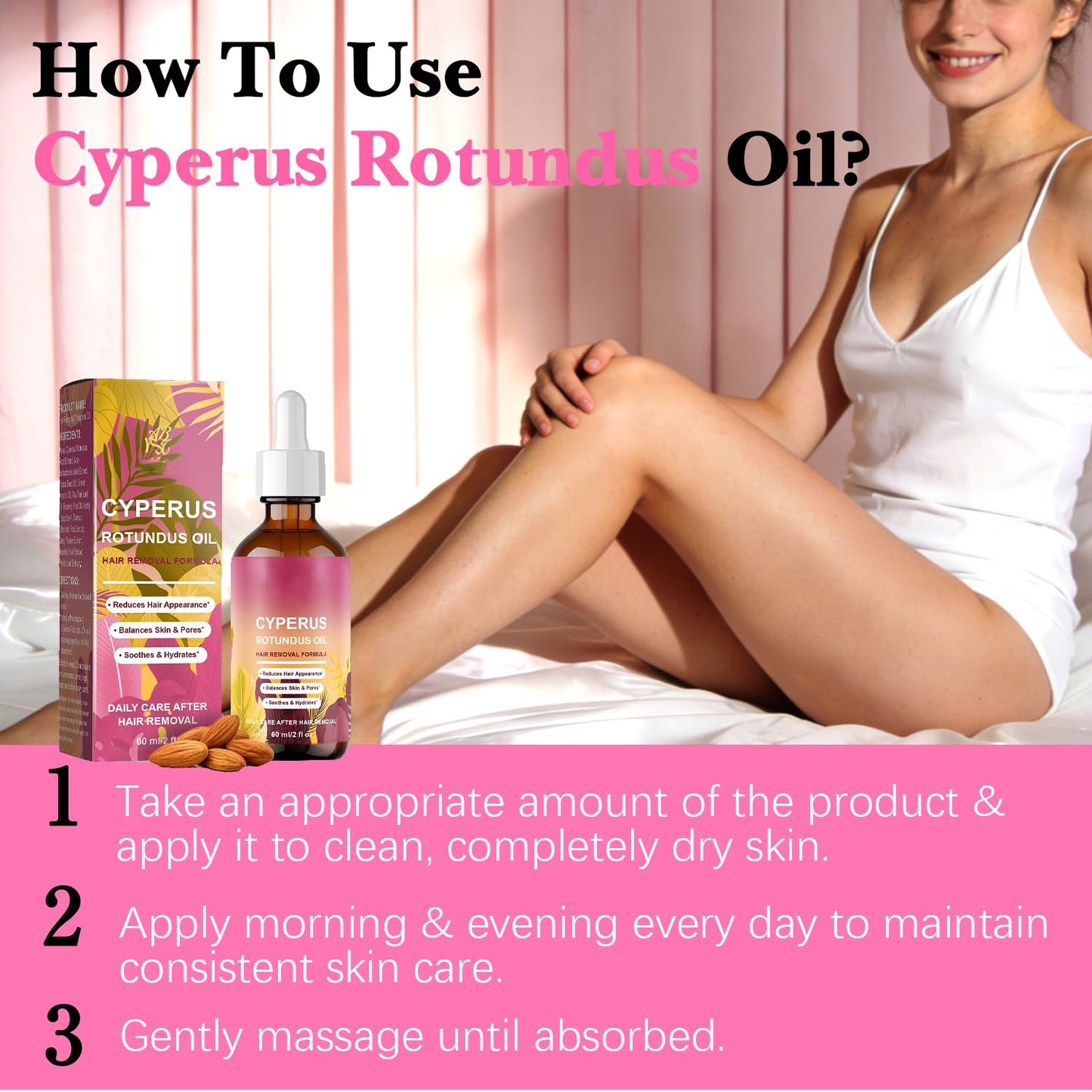 Cyperus Rotundus Oil for hair removal,100% Pure Natural Essential Oil for Skin Care & Hair remove, Supports Reduction of Hair Growth, 2 fl oz